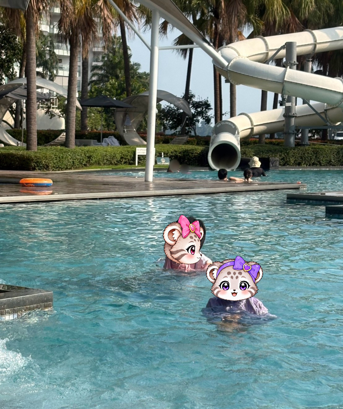 こまぬとパパに抱っこされたこみぬが遊ぶメインプール