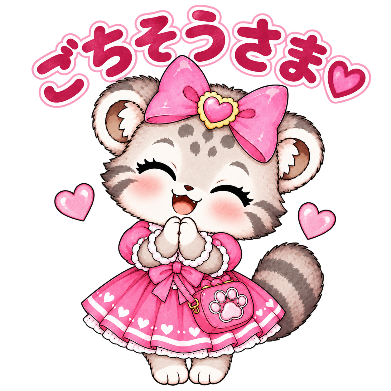 手を合わせるピンクのこみぬ ごちそうさまのスタンプ