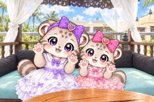 天蓋付きの席で笑顔のこまぬとこみぬ
