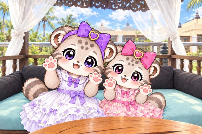 天蓋付きの席で笑顔のこまぬとこみぬ